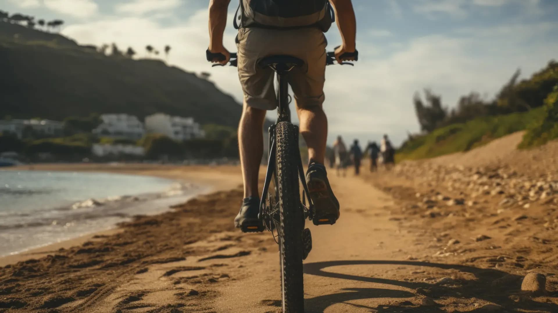 E-Bike-Fahrer auf einem Sandweg an der Küste Mallorcas